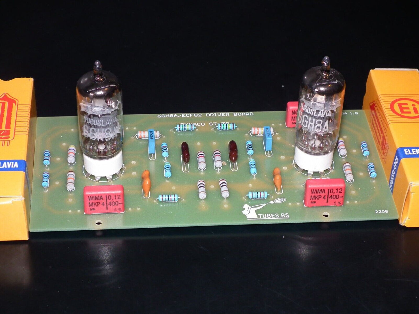 DYNACO ST-70 6GH8A / 6GH8 COMPLETE STUFFED PC-3 DRIVER BOARD (Retro Phenolic Look) WITH TUBES (NOS Platinum matched pair of 6GH8A EI Philips)