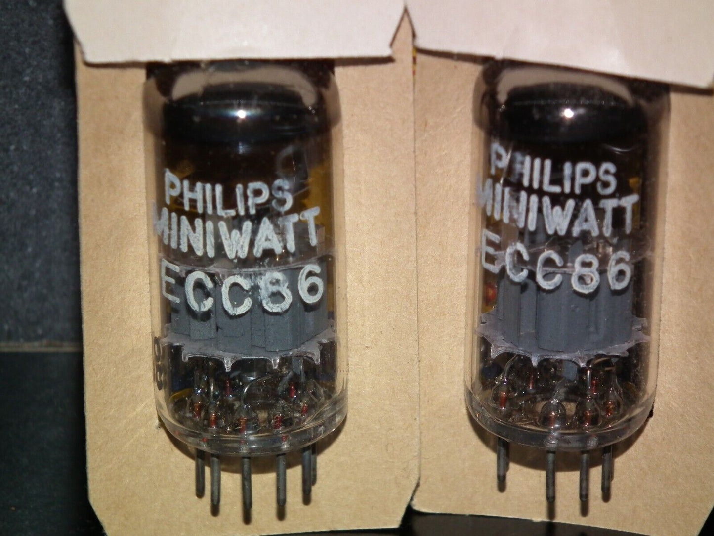 ECC86 Valvo Philips 6GM8 NOS NIB Platinum Matched Pair West Germany Gray Shield