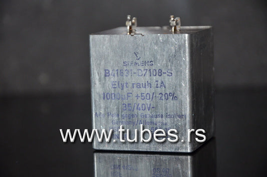One vintage Siemens electrolytic capacitor 1000uF / 35VV Klangfilm Elyt rauh IA