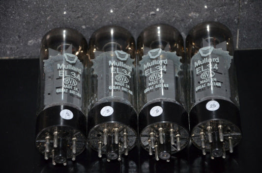 EL34 6CA7 Mullard Xf3 NOS Platinum Matched Quad Made in Blackburn, 1974