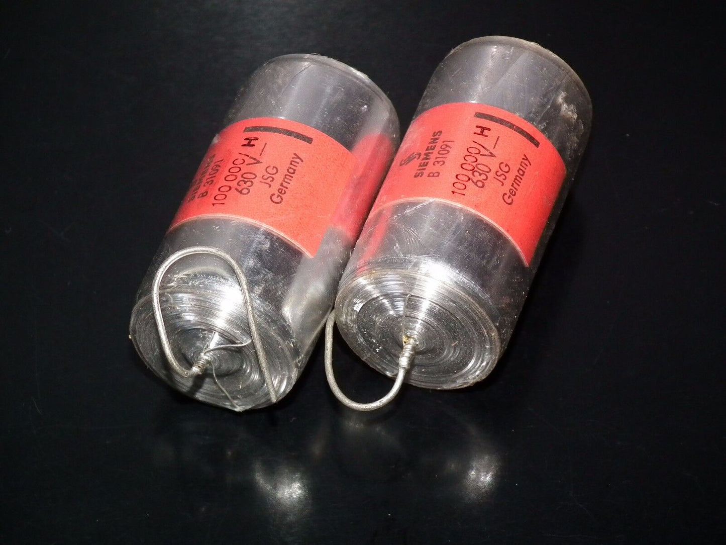 Two vintage NOS Polystyrene Capacitors 0.1mfd / 630V Siemens Klangfilm Hi End