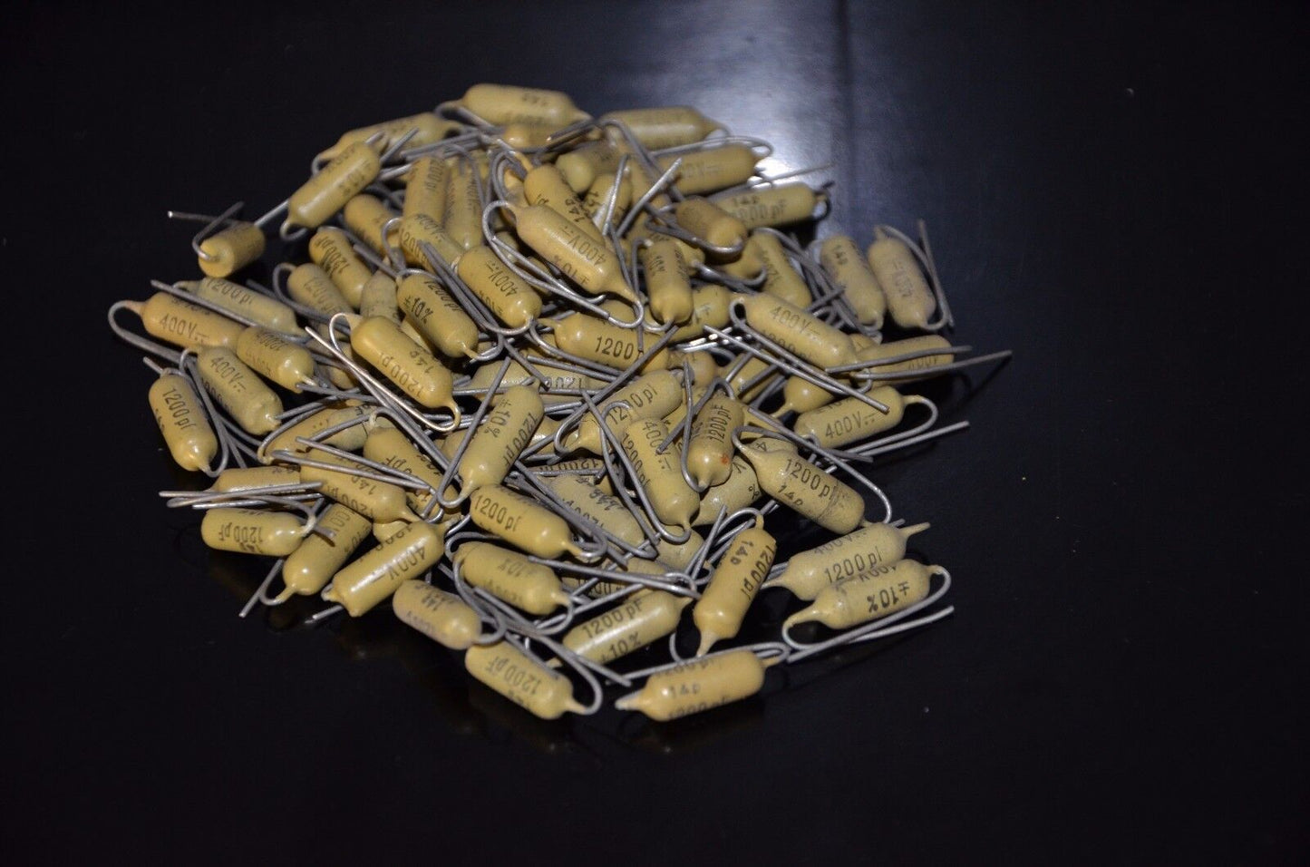 Two vintage Mullard Mustard Philips Capacitors 1200pF / 400V Marshall,Fender, ..