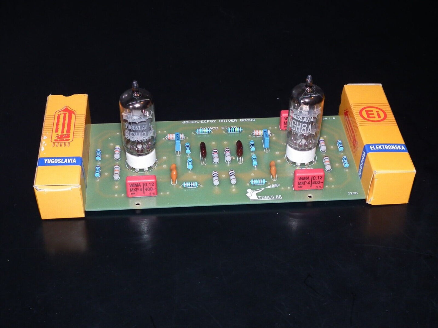 DYNACO ST-70 6GH8A / 6GH8 COMPLETE STUFFED PC-3 DRIVER BOARD (Retro Phenolic Look) WITH TUBES (NOS Platinum matched pair of 6GH8A EI Philips)