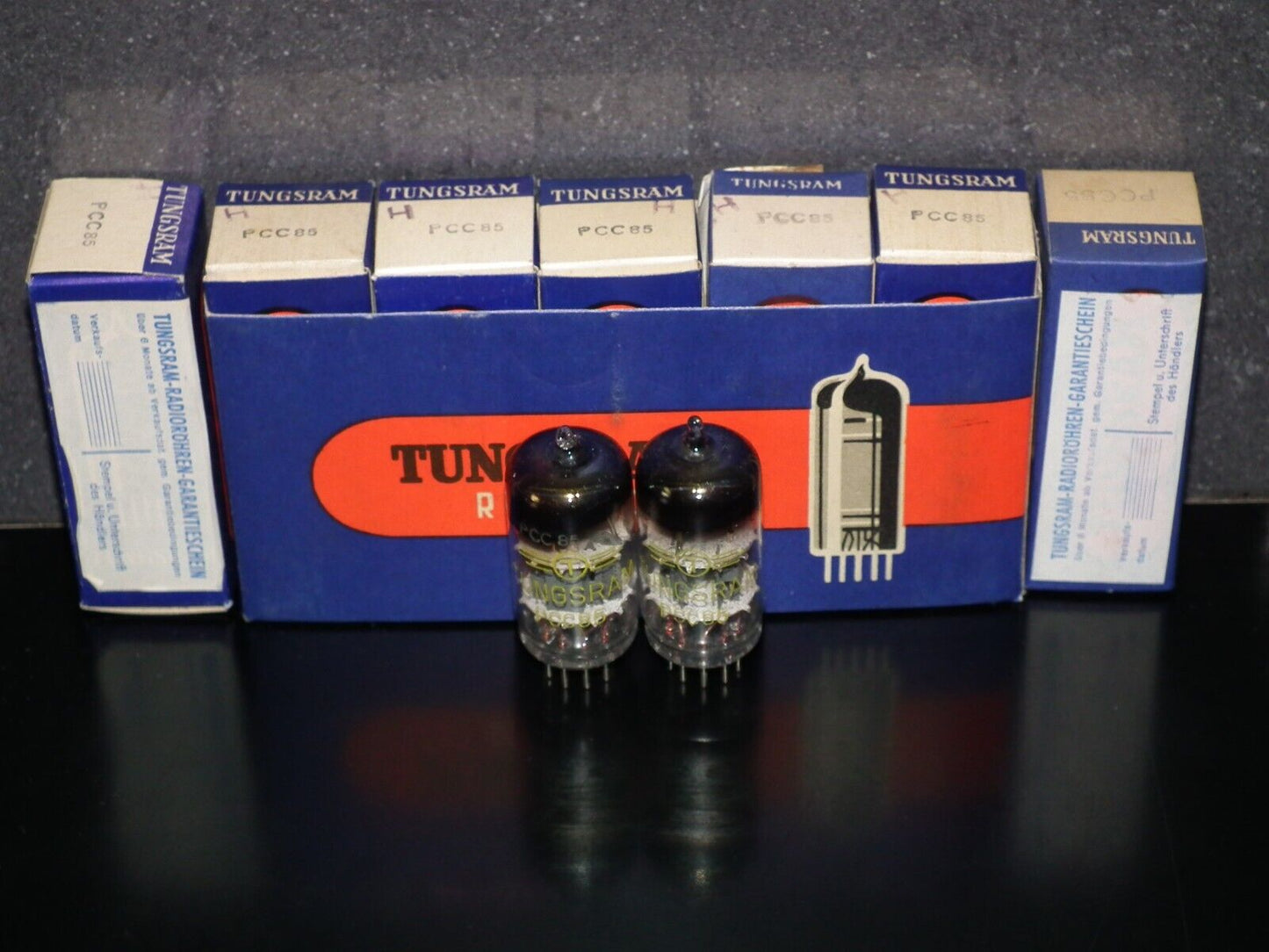 PCC85 Tungsram Austria Platinum Matched Pair NOS NIB RARE Thick Getter late 50s