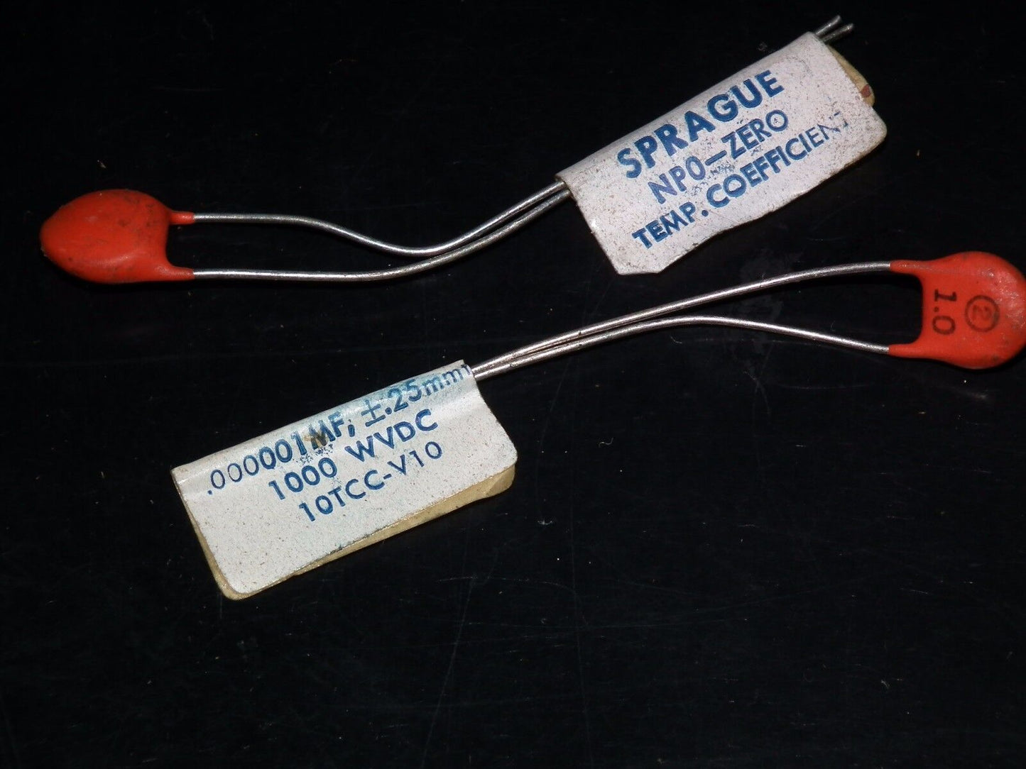 Two NOS Sprague Disc Ceramic Capacitor - 0.000001uF 1000V  1pF / 1KV