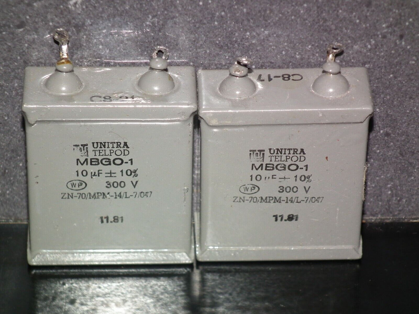 Two vintage Unitra PIO capacitors 10uF 300V 10mfd tube audio Glass End Seal 1981