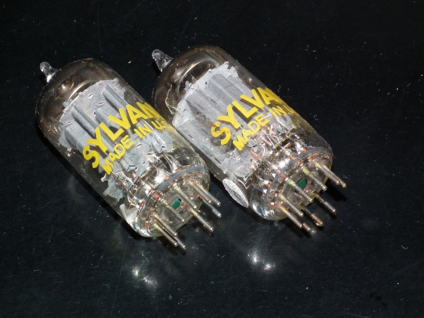 12AU7A Sylvania ECC82 NOS NIB platinum matched pair Long Plates Big O Getter Yel