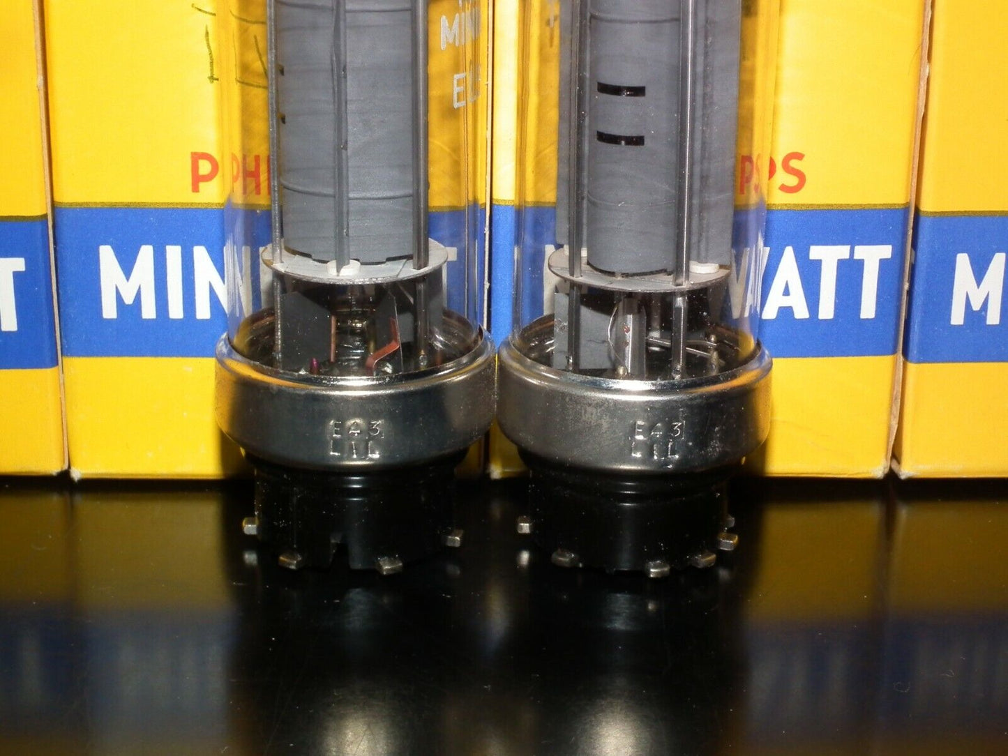 Matched Pair Philips EL50 Output Pentode RARE Dual D GETTER Metal Base same code