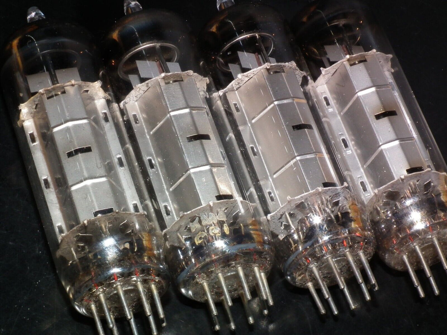EL84 6BQ5 EI Mullard - NOS platinum matched quad Silver Anodes Philips tool