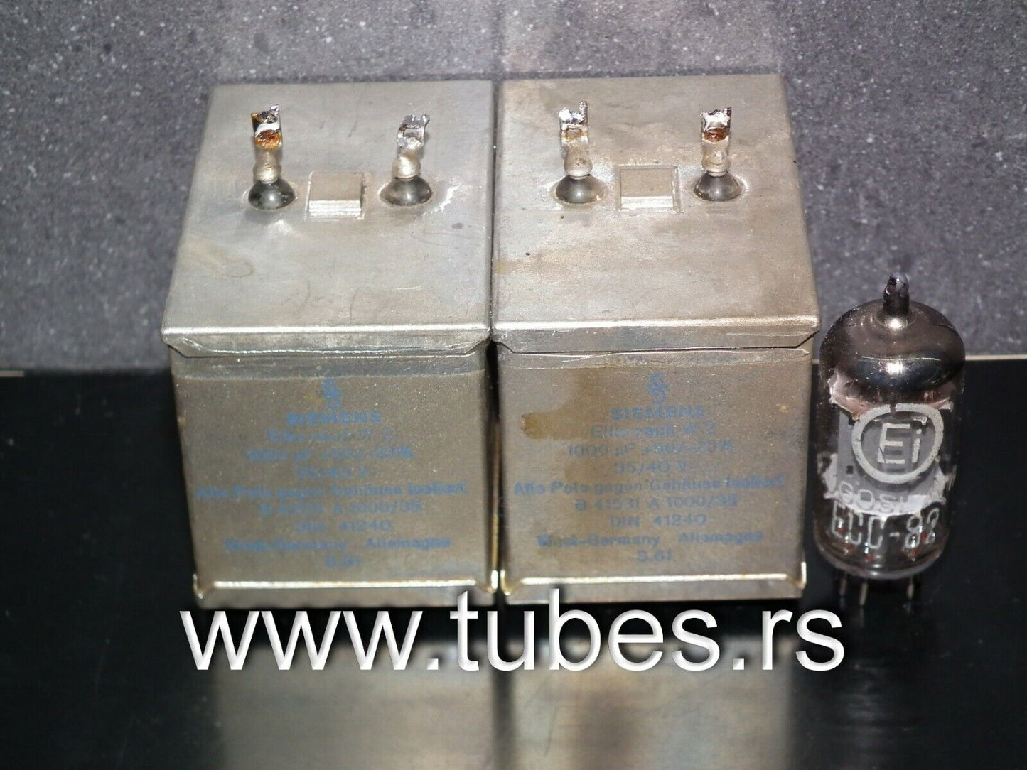 Two vintage Siemens Elko rauh capacitors 1000uF 40V hi-end tube audio, Klangfilm