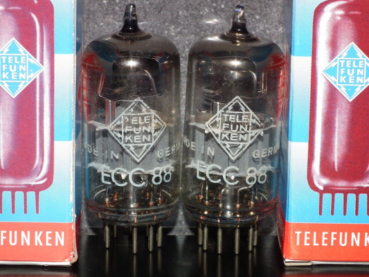 ECC88 Telefunken 6DJ8 Matched Pair Used Tested 90%, Diamond bottoms Berlin codes