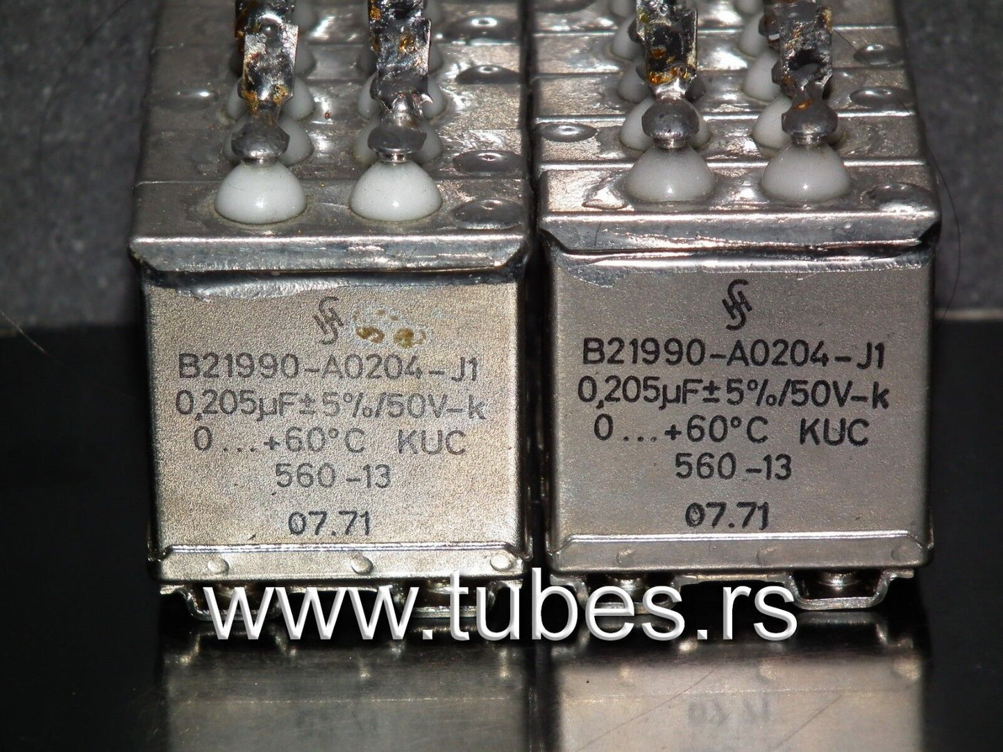 Two vintage Siemens PIO capacitors 0.205 uF / 50V Klangfilm tube audio