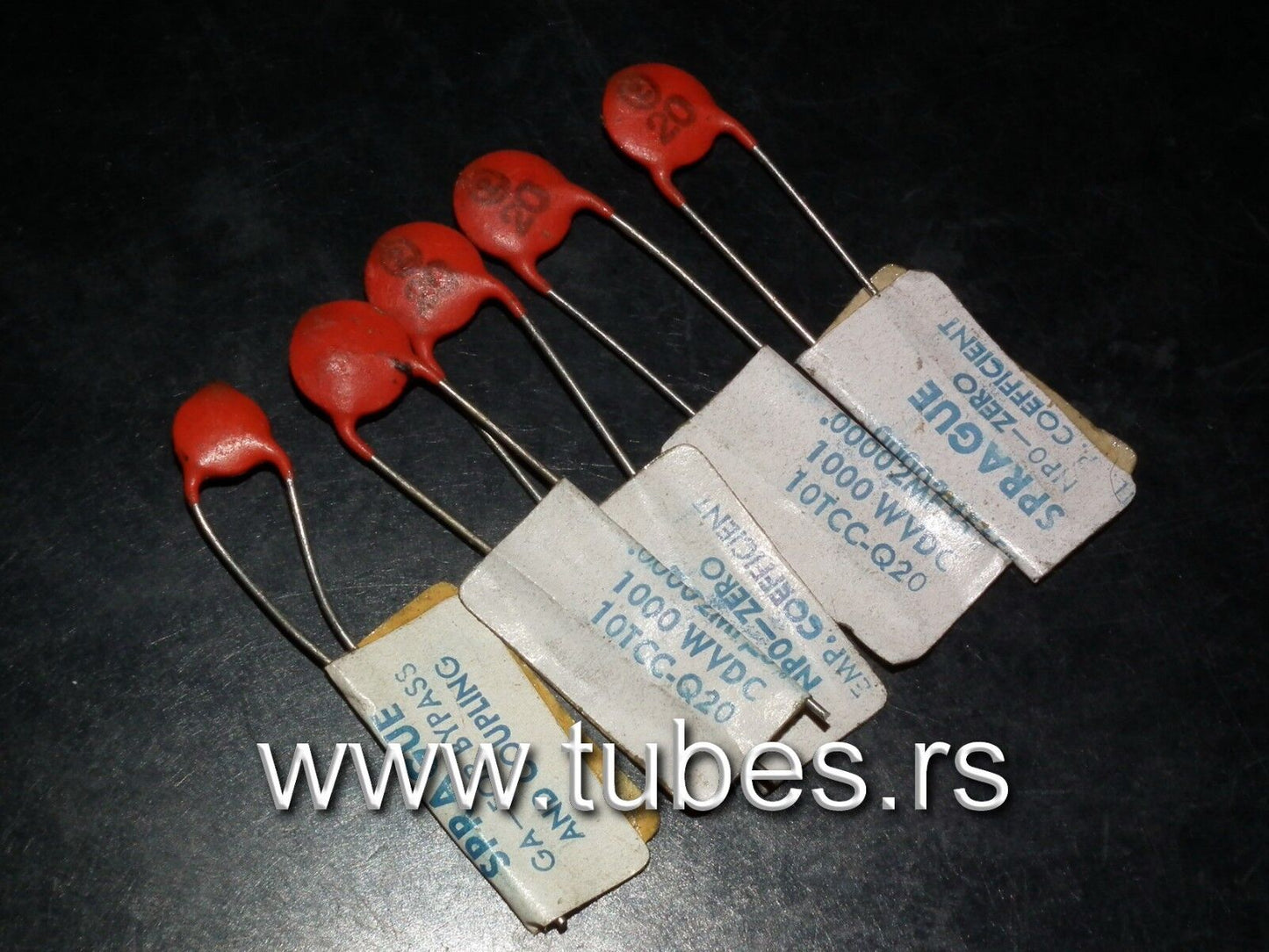 Five (5 pcs) NOS Sprague Disc Ceramic Capacitors 20pF 1000V - 0.00002uF 1000WVDC