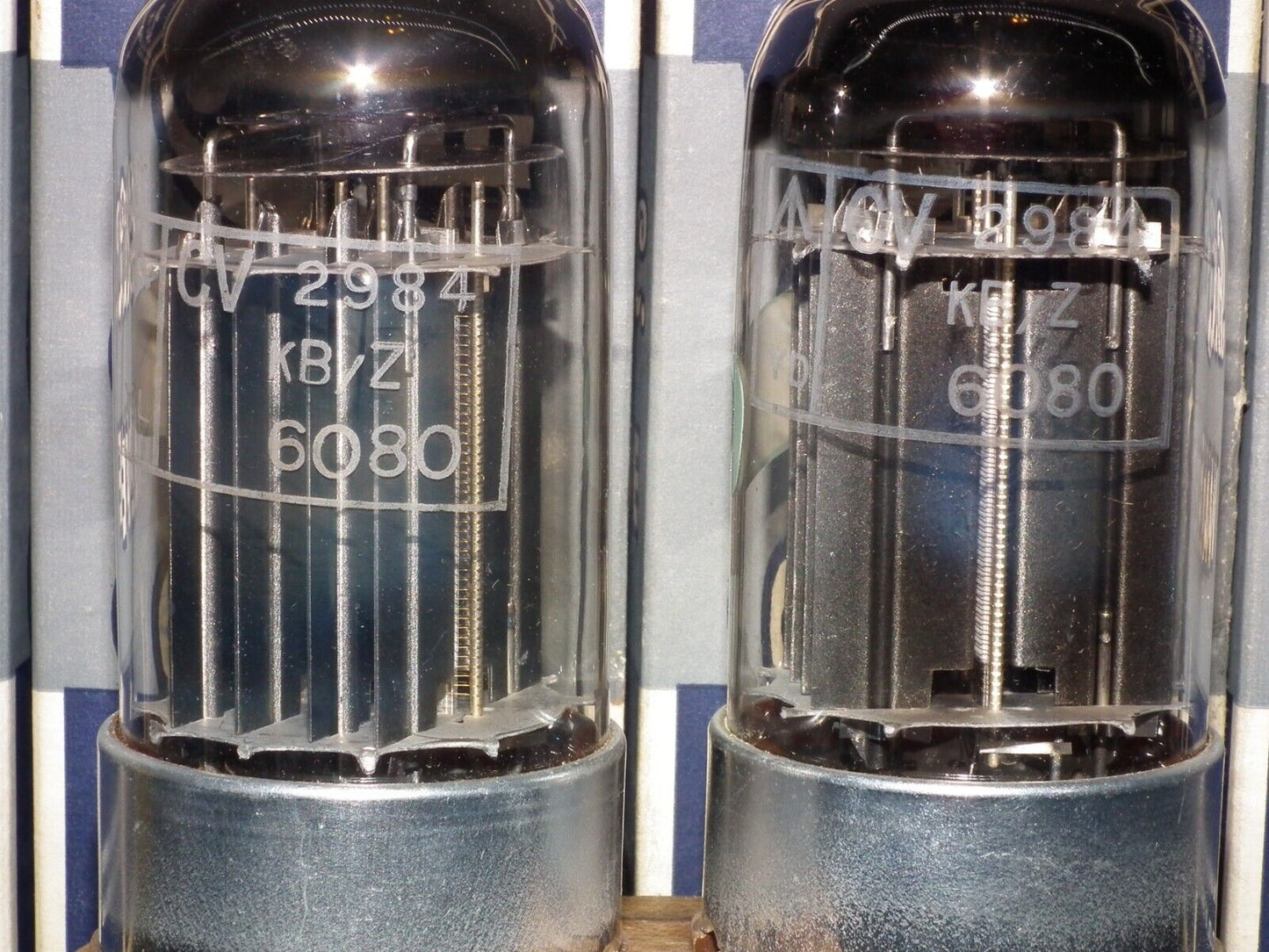 GEC 6080 CV2984 6AS7 5998 ECC230 Matched pair NOS NIB Square Getters Triple Mica