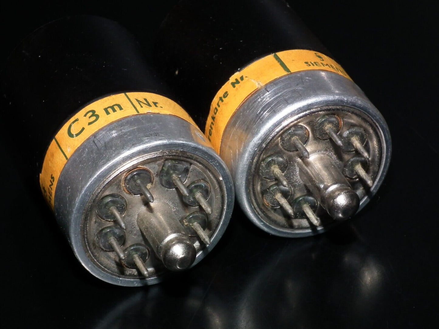 Matched pair C3m Siemens, used, tested NOS. Rare Engraved Tops! Close numbers.