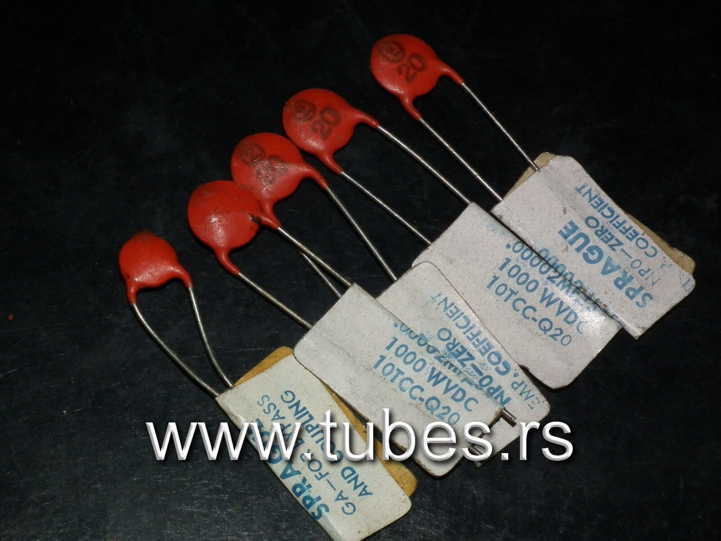 Five (5 pcs) NOS Sprague Disc Ceramic Capacitors 20pF 1000V - 0.00002uF 1000WVDC