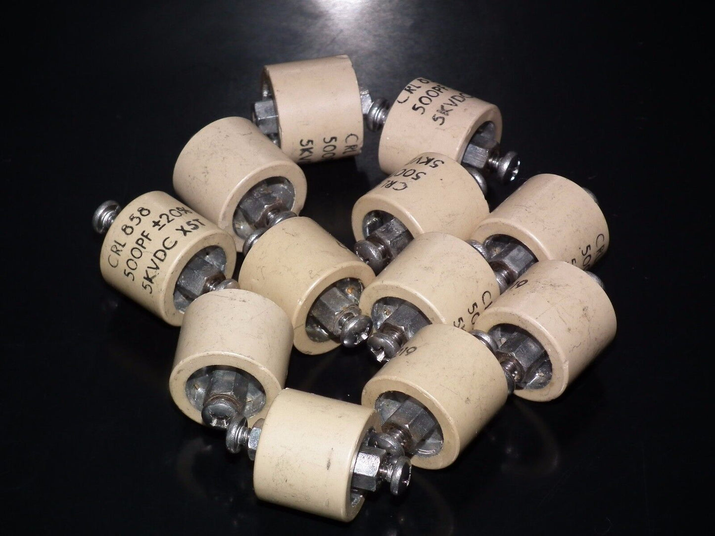 RF ceramic doorknob HV capacitor CRL858 500pF 5000V Used, tested one piece (1)