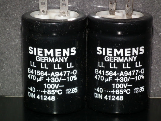 Two vintage NOS electrolytic capacitors 470uF 100V Siemens Germany LL Long Life