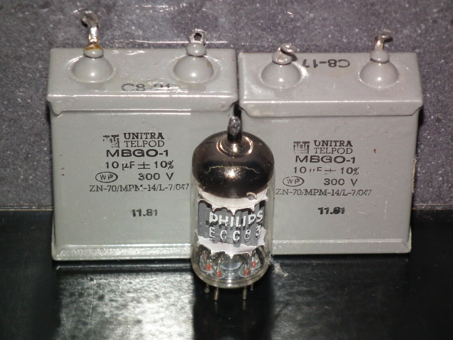 Two vintage Unitra PIO capacitors 10uF 300V 10mfd tube audio Glass End Seal 1981