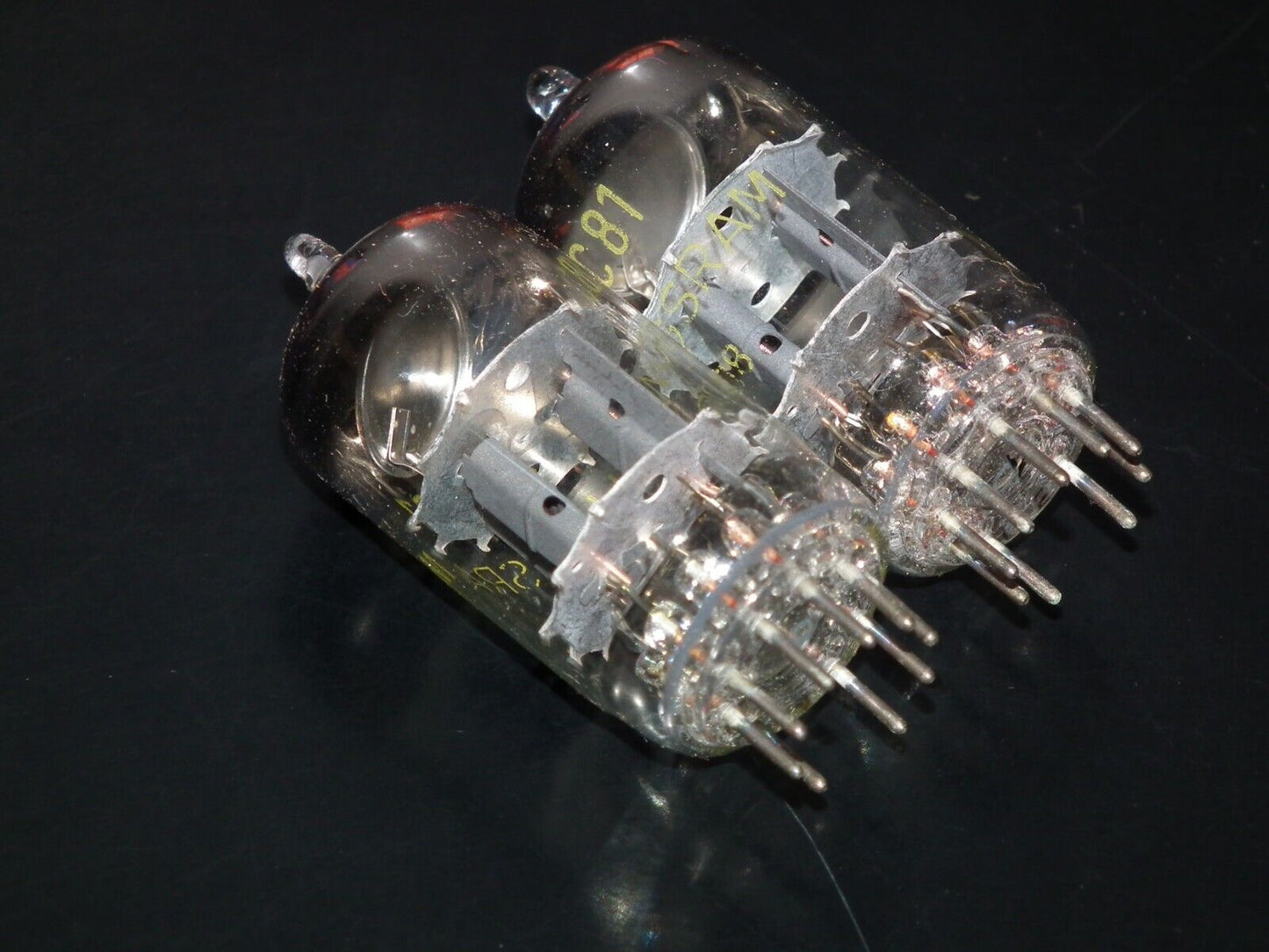 Platinum matched pair ECC81 Tungsram 12AT7 NOS NIB RARE Foil Disc Getter mid 50s