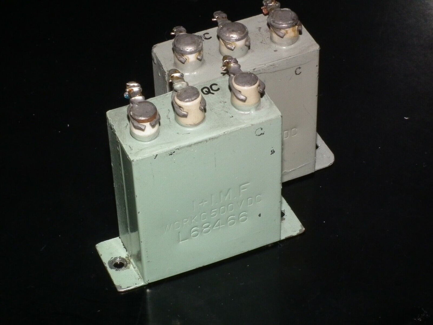 Two vintage RARE PIO capacitors 1+1 uF / 500V DC tube audio