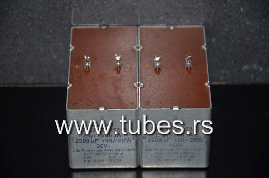 Two vintage Siemens electrolytic capacitors 2500uF / 35V Klangfilm, Germany
