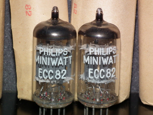 ECC82 12AU7 Philips Holland NOS Platinum Matched Pair Heerlen Plant 1967