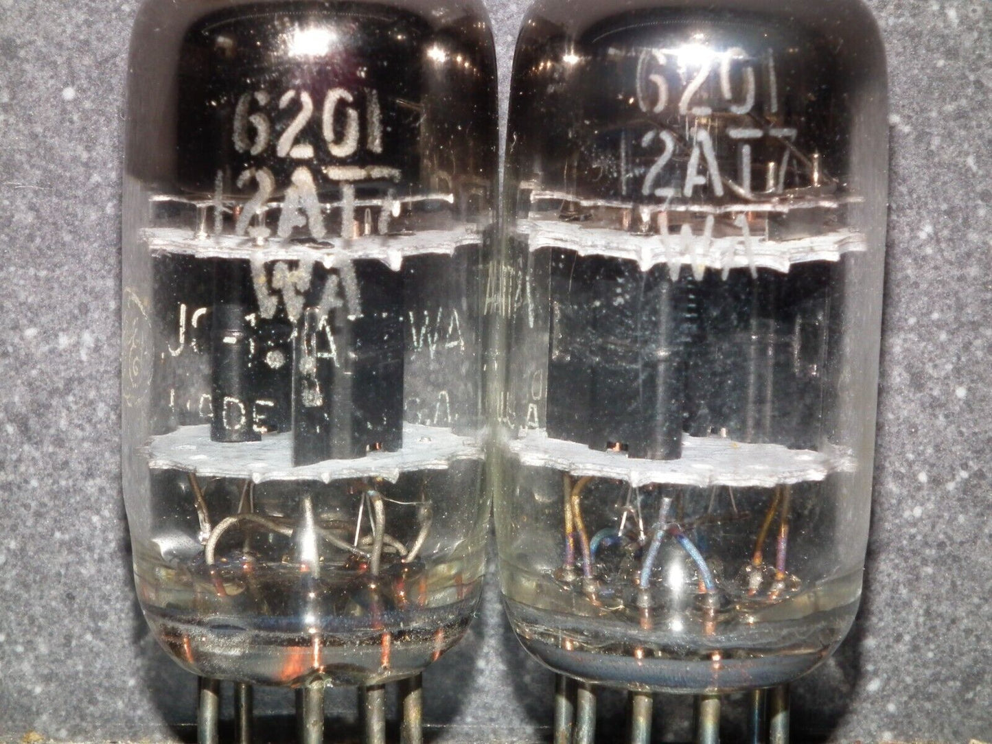 Matched pair 6201 GE 12AT7WB Triple Mica Square Getter tested 90% of NOS