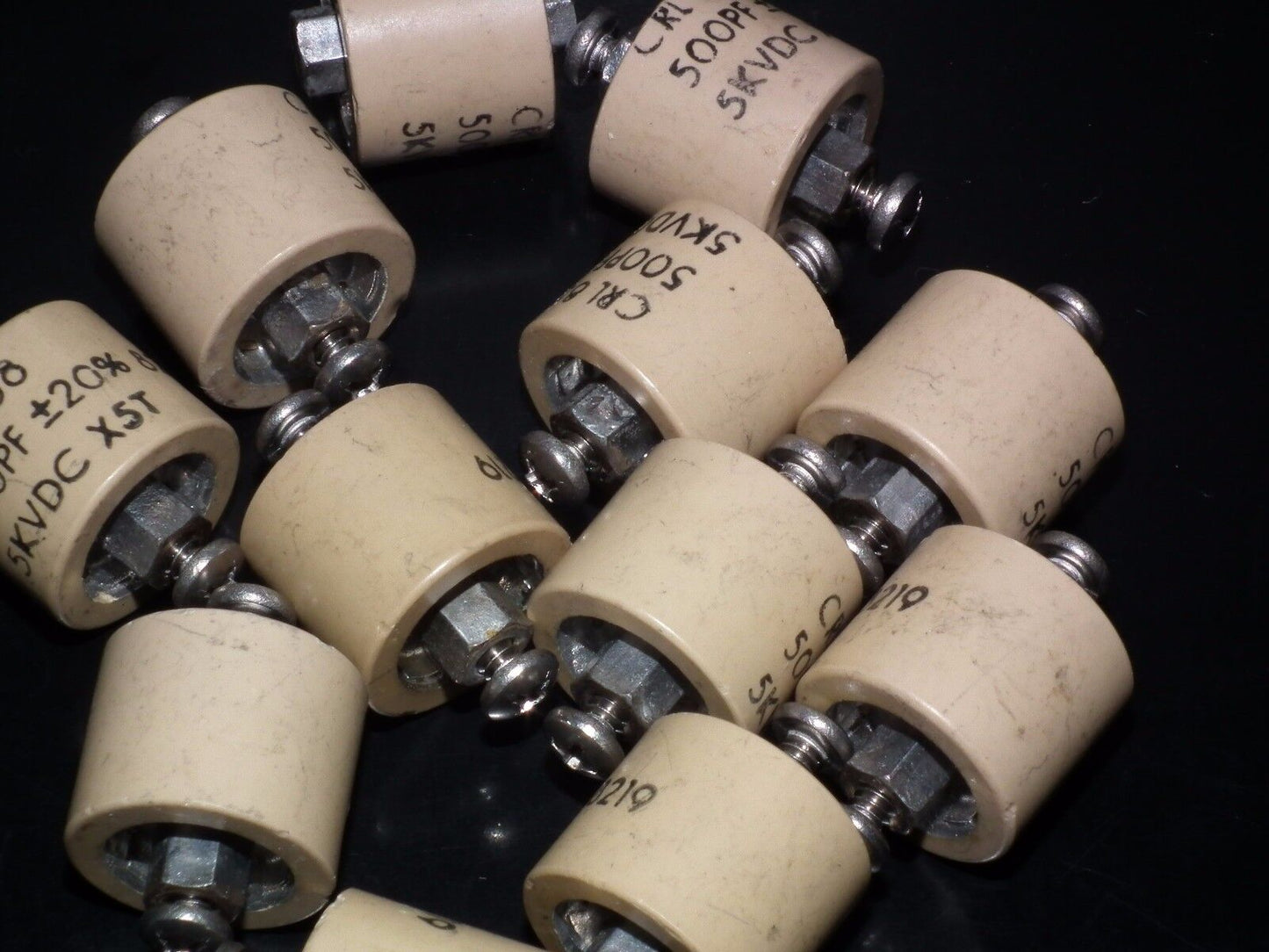 RF ceramic doorknob HV capacitor CRL858 500pF 5000V Used, tested one piece (1)