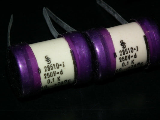 Two vintage Sikatrop Capacitors 0.1mfd 250V Siemens Klangfilm Hi End 100nF 250V