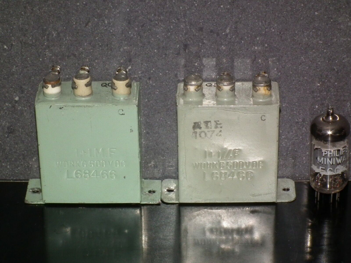 Two vintage RARE PIO capacitors 1+1 uF / 500V DC tube audio