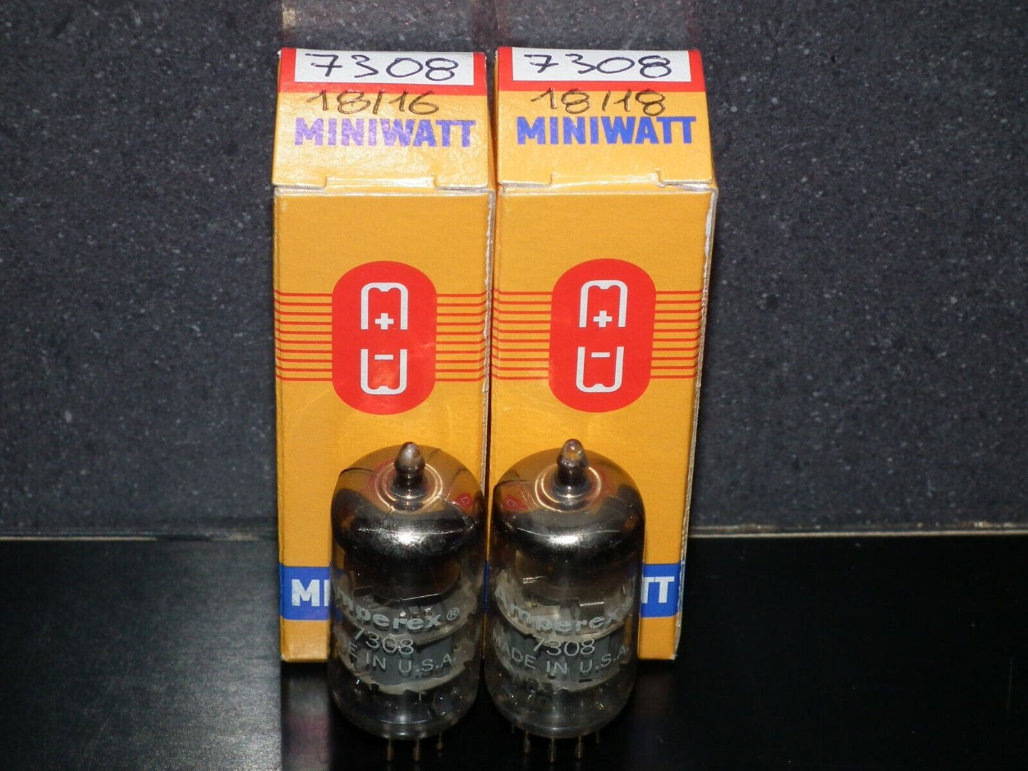 7308 Amperex E188CC RARE gray shield, matched pair tested NOS, gold pins 1961 P2