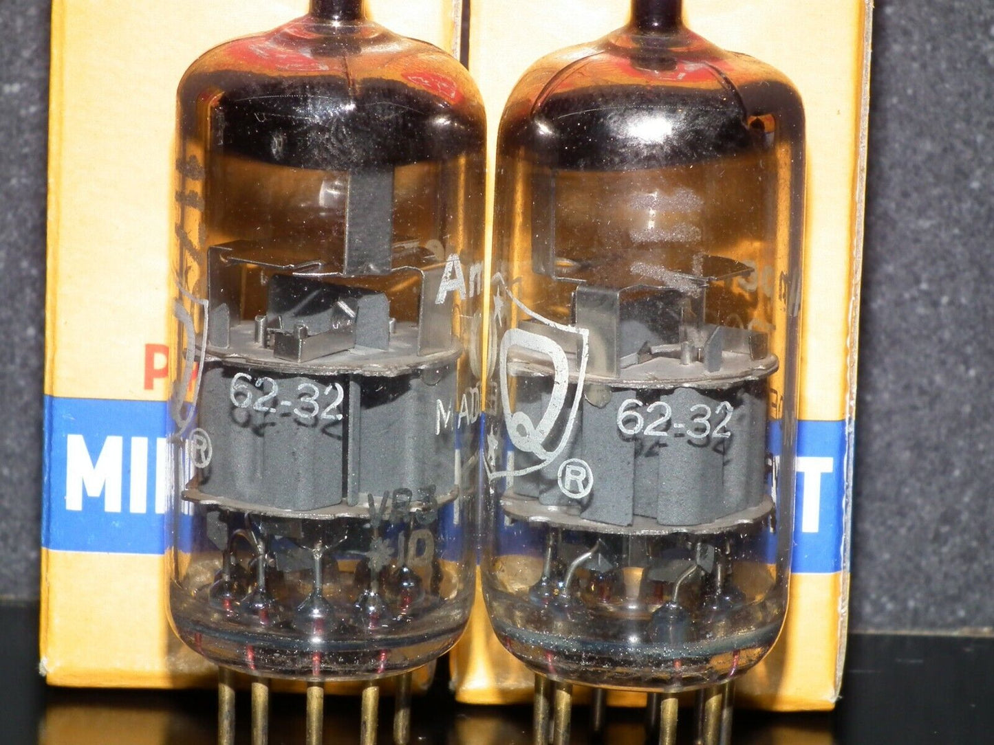7308 Amperex E188CC RARE gray shield, matched pair tested NOS, gold pins 1961 P2