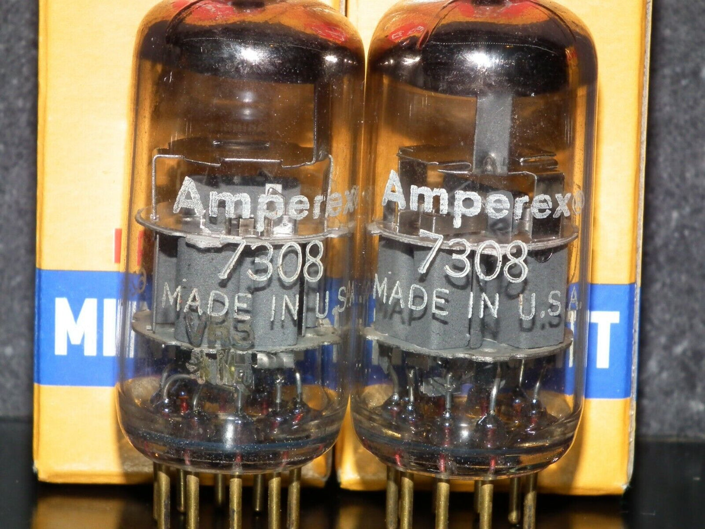 7308 Amperex E188CC RARE gray shield, matched pair, tested NOS, gold pins 1961