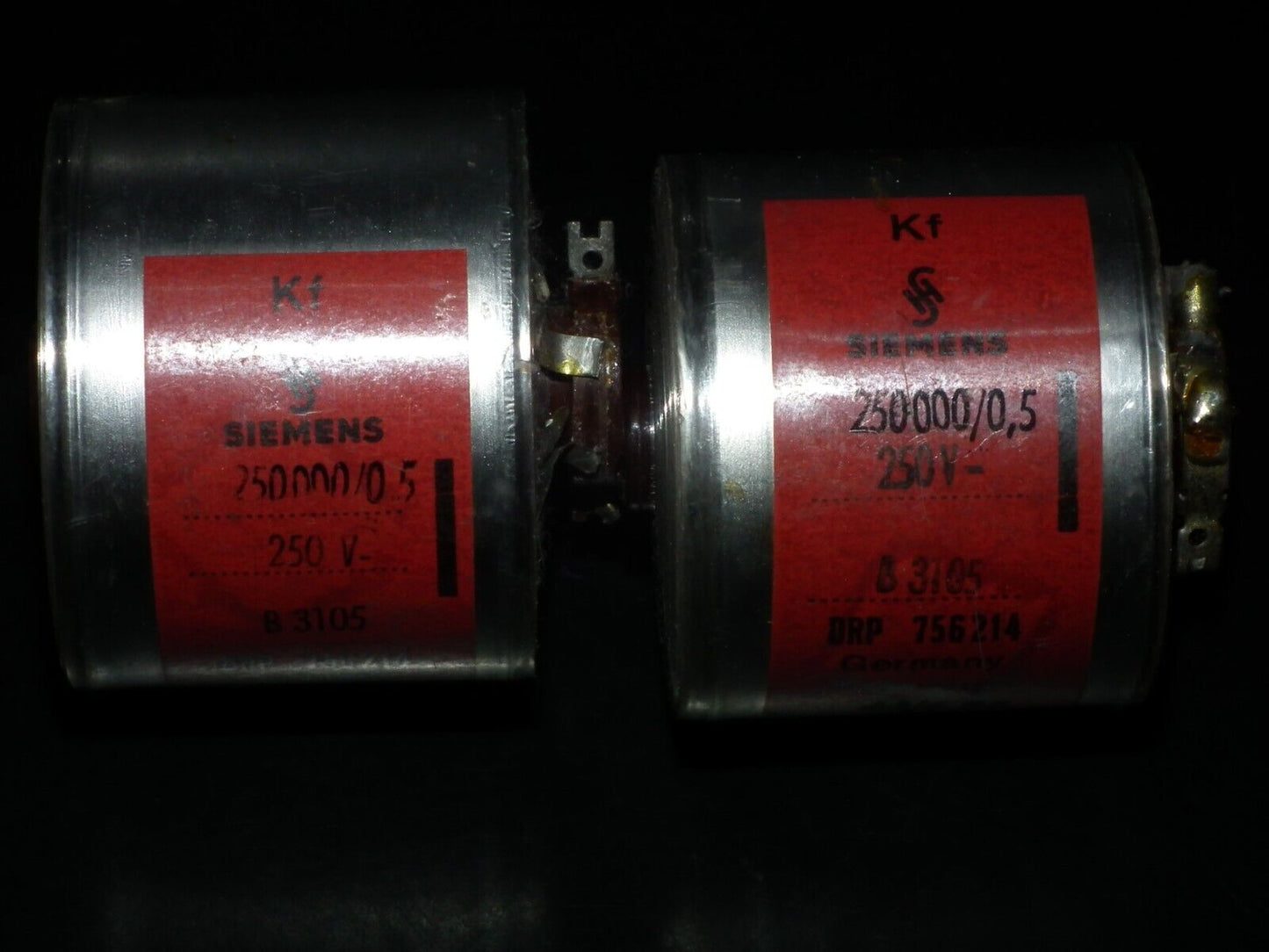 Two vintage Polystyrene Capacitors 0.25mfd / 250V Siemens Klangfilm Hi End 250nF