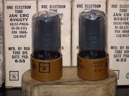 6V6GTY RCA JAN NOS Platinum Matched Pair Brown Base tested 100% Made in USA 1955