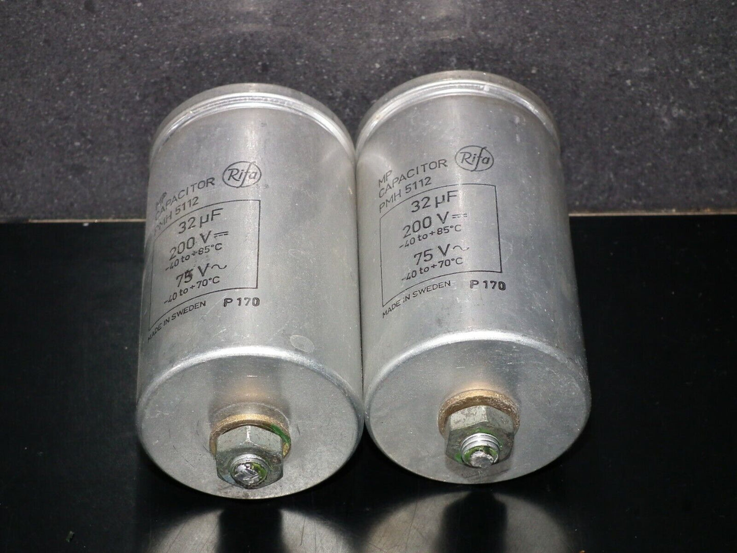 Two vintage Rifa PIO capacitors 32u 200V Made in Sweden 1970 32mfd 200V