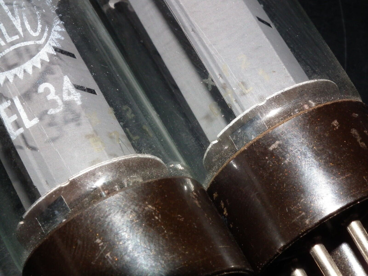 EL34 6CA7 Mullard Xf2 OO  Getter Welded Anodes Platinum Matched Pair 80/100%
