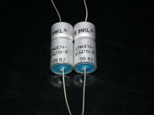 Two NOS vintage Siemens MKL Capacitors 4.7mfd 63V  Klangfilm West Germany 1982