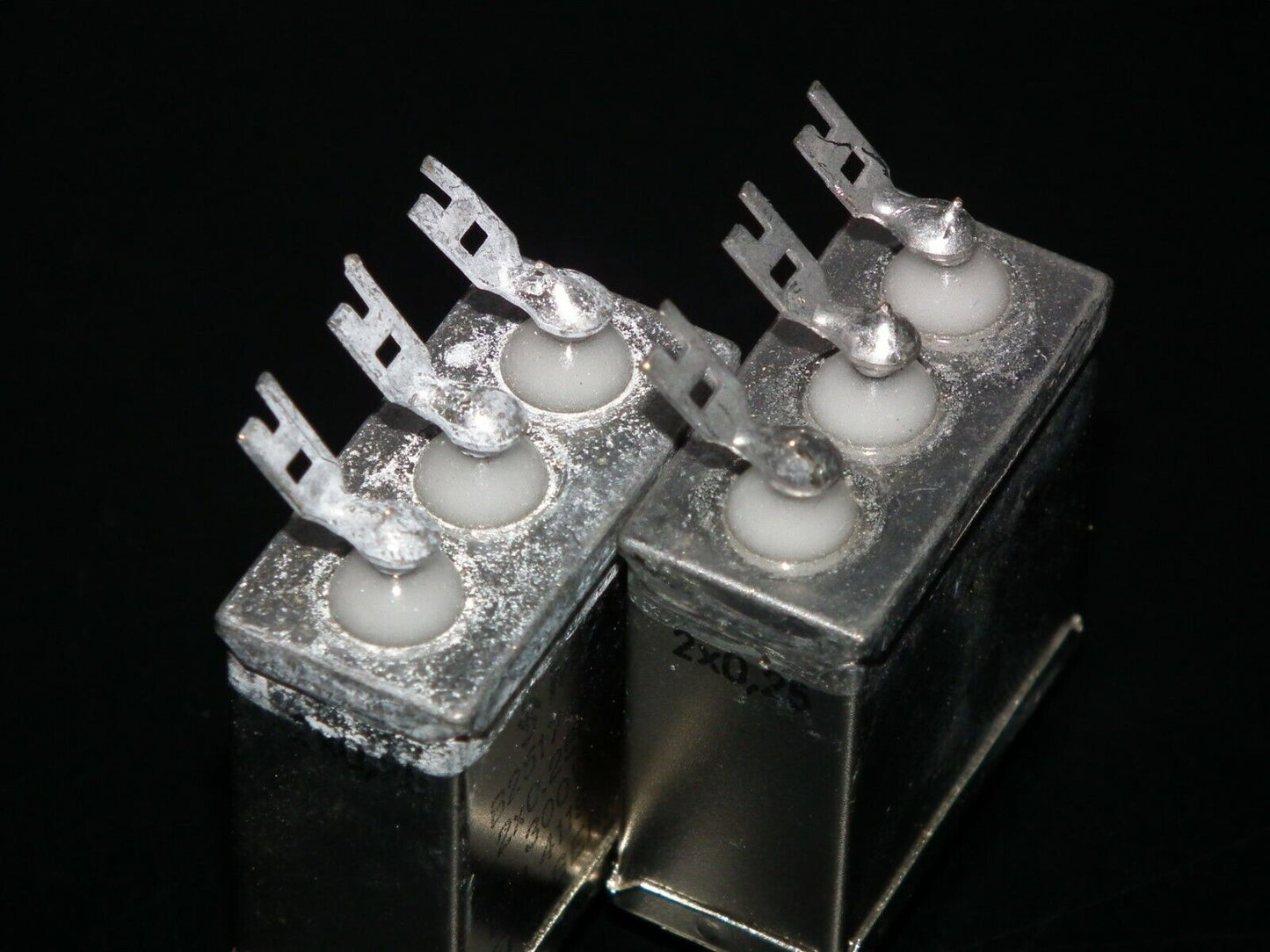 Two vintage Siemens PIO capacitors 2x0.25 uF 300V Klangfilm tube audio 70s