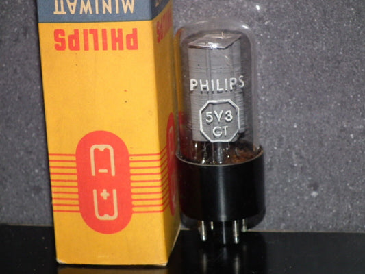 5Y3GT Philips NOS NIB Rare Old Type Getter, Eindhoven plant, tested, balanced