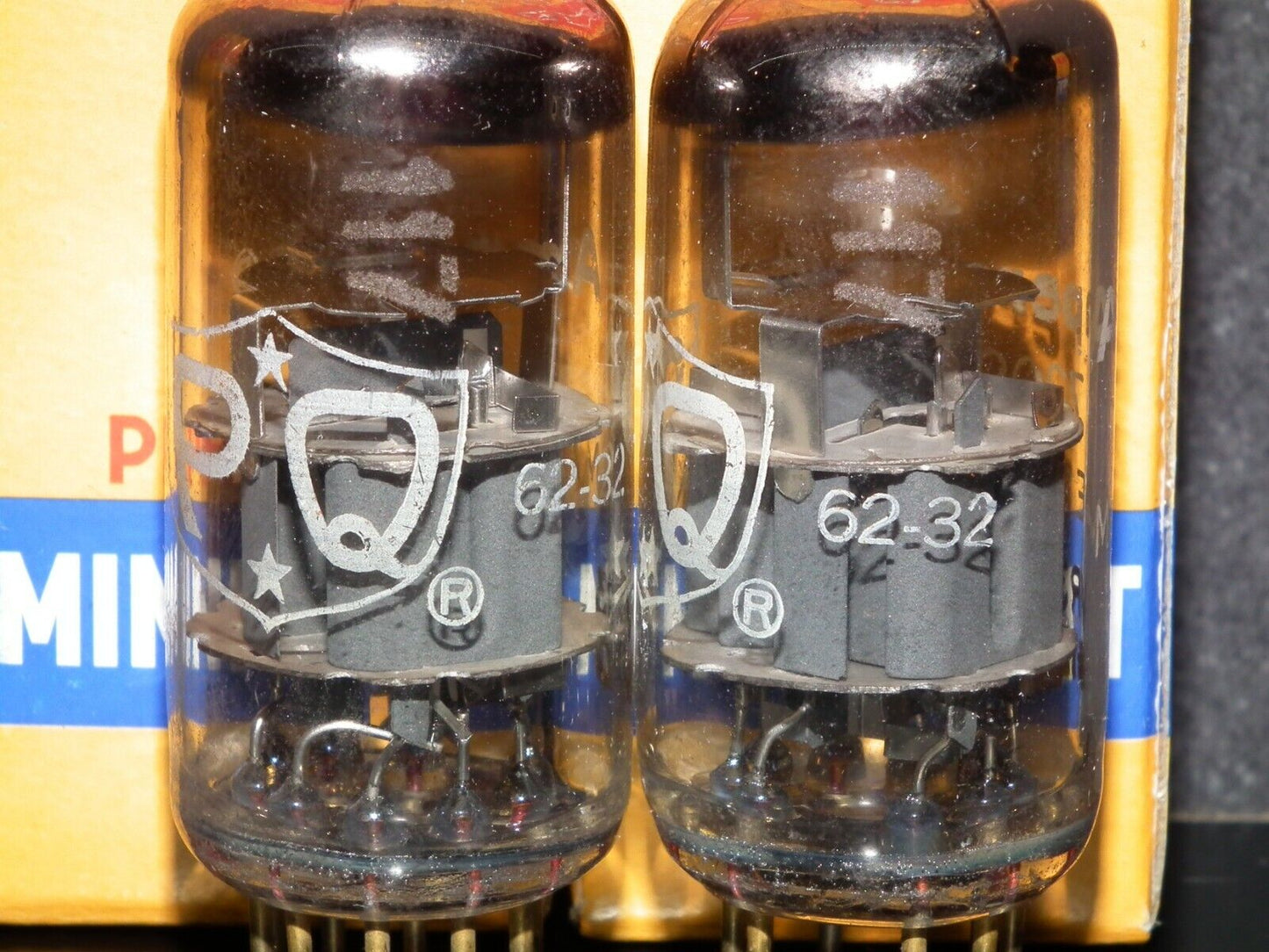 7308 Amperex E188CC RARE gray shield, matched pair tested NOS, gold pins 1961 P2