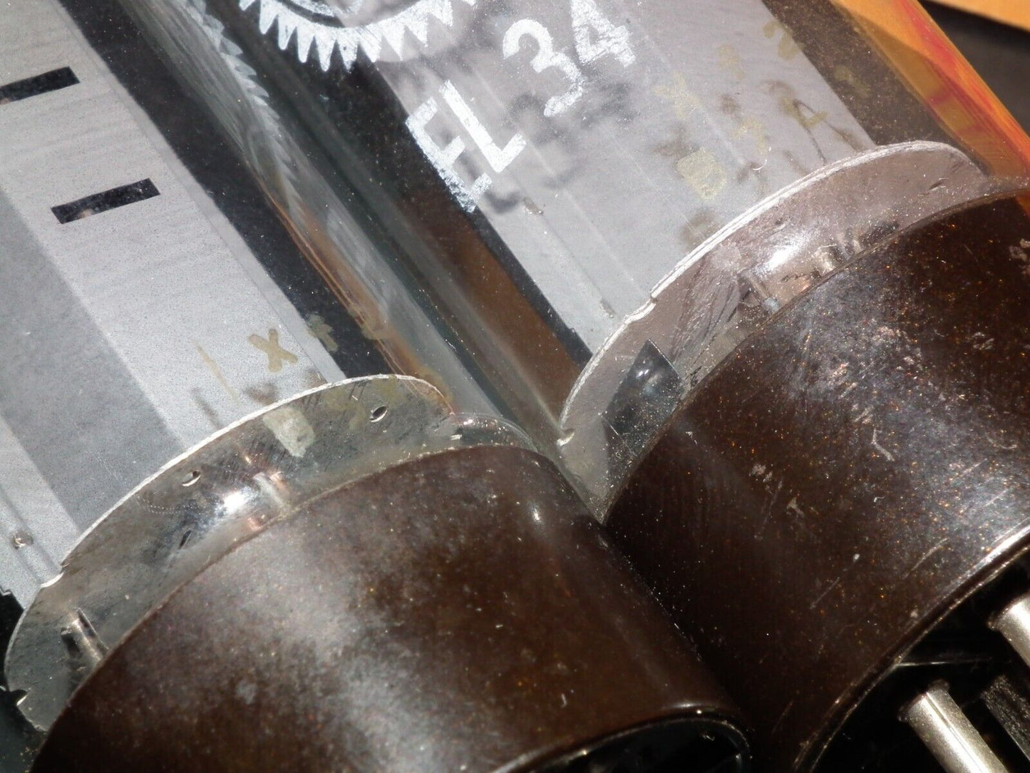 EL34 6CA7 Mullard Xf2 OO  Getter Welded Anodes Platinum Matched Pair Tested 75%