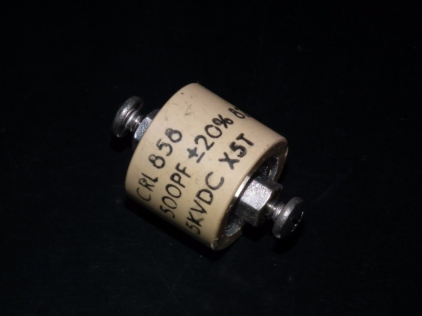 RF ceramic doorknob HV capacitor CRL858 500pF 5000V Used, tested one piece (1)
