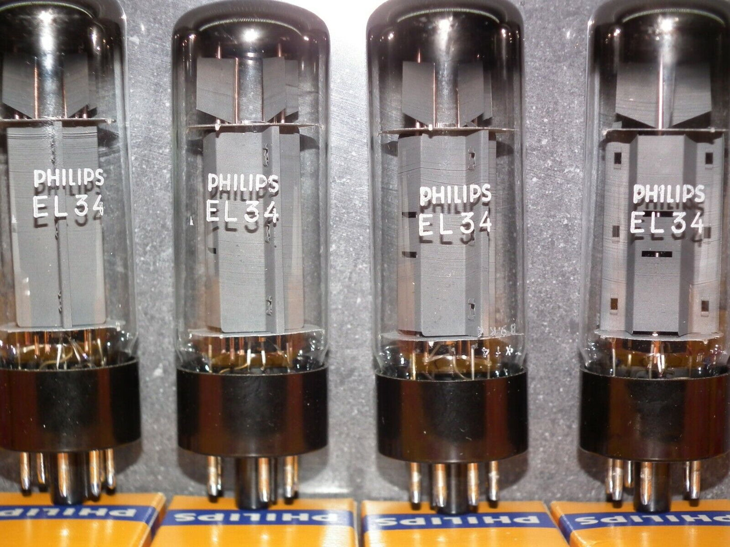 EL34 Mullard Platinum Matched Quad NOS NIB Blackburn Xf4 1979, rebranded Philips