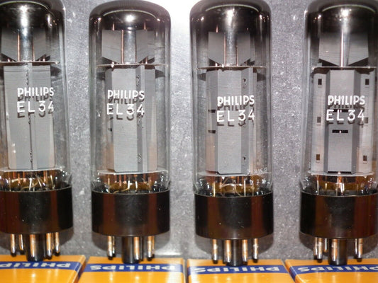 EL34 Mullard Platinum Matched Quad NOS NIB Blackburn Xf4 1979, rebranded Philips