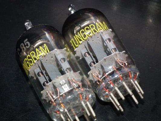 PCC85 Tungsram Austria Platinum Matched Pair NOS NIB Thick Getter late 50s NoL