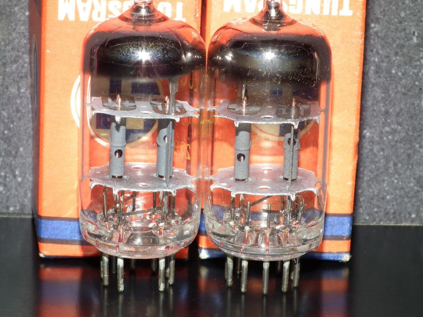 Platinum matched pair ECC81 Tungsram 12AT7 NOS NIB RARE Foil Disc Getter mid 50s