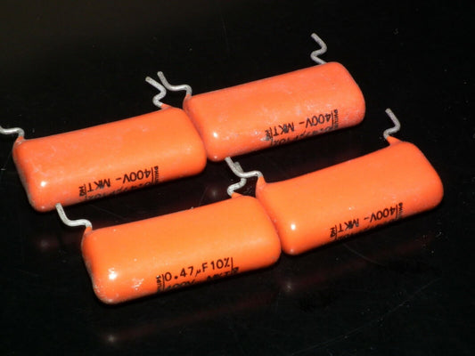 Four (4psc) vintage NOS MKT capacitors 470nF 400V Philips Metallized Polyester