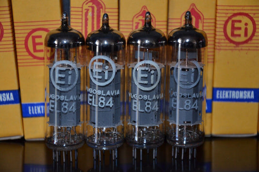 EL84 6BQ5 EI Mullard - NOS platinum matched quad Made in Yugoslavia Philips tool